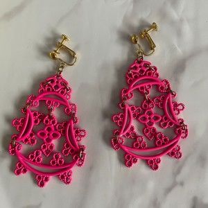 Vintage Hot Pink Statement Chandelier Earrings